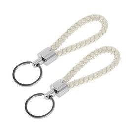 A ABSOPRO Car Keychain Universal Key Chain with Ring for Key Fobs for Home for Women Leather,Zinc Alloy Silver Tone,White 2 Pcs