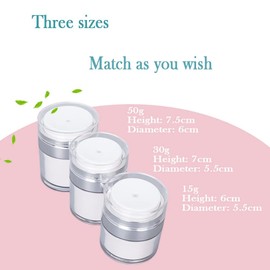 Leak-Proof DIY Travel Airless Pump Jar, 15/30/50ml Refillable Vacuum Bottle Dispenser for Creams/Lotions, Portable Cosmetic Container with Push Down Pump Dispenser (White, 30ml+30ml)