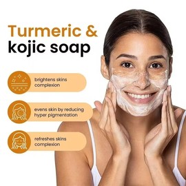 Turmeric Soap Bar, Kojic Acid Soap for Face & Body, Handmade Turmeric Soap Bar for Dark Spots, Fades Dark Spots & Acne, Boosts Collagen & Vitamin C for Even Tone & Smooth Glow (100g)