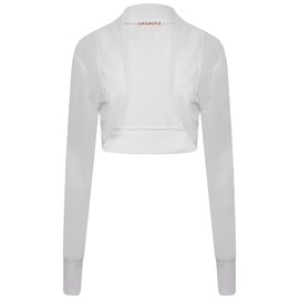 Loxdonz Girls Long Sleeve Bolero Cardigan Shrug Kids Open Front Bolero Shrugs Crop Top (5-6 Years, White)