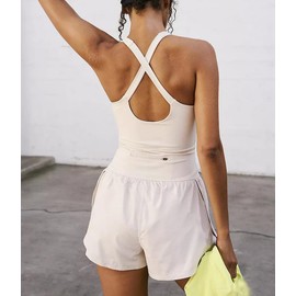 Mameluco deportivo de una pieza para mujer, pantalones cortos, ropa de gimnasio con bolsillo trasero con cierre, Blanco, XL