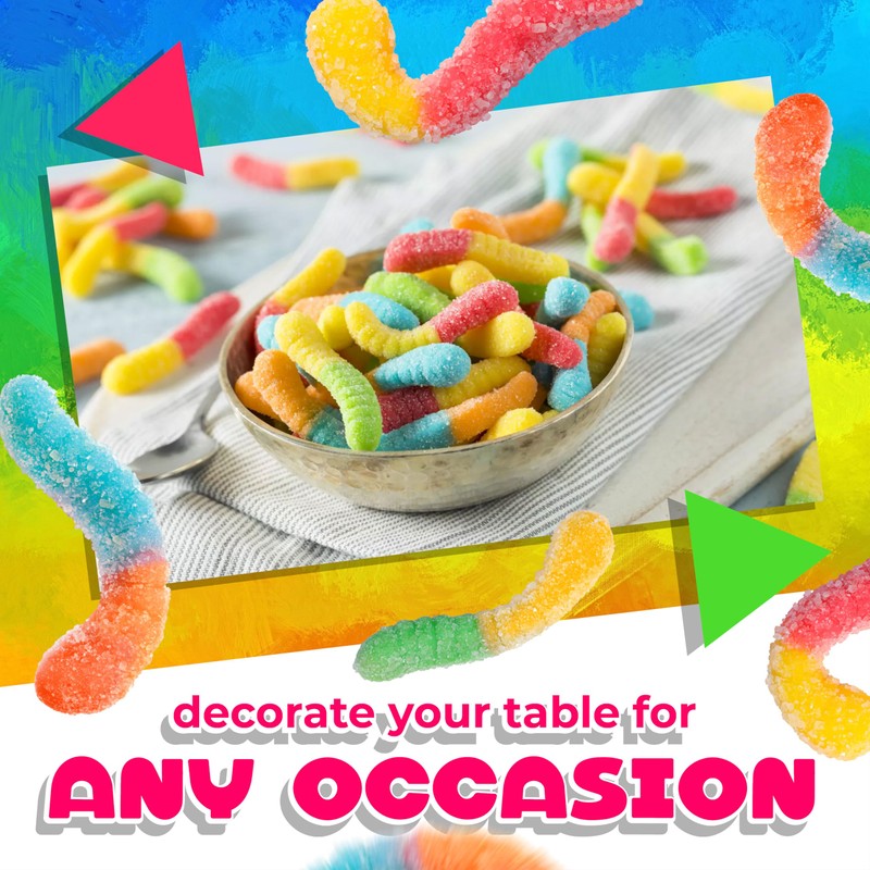 Sour Neon Gummy Worms | 1 Pound Bag | Assorted