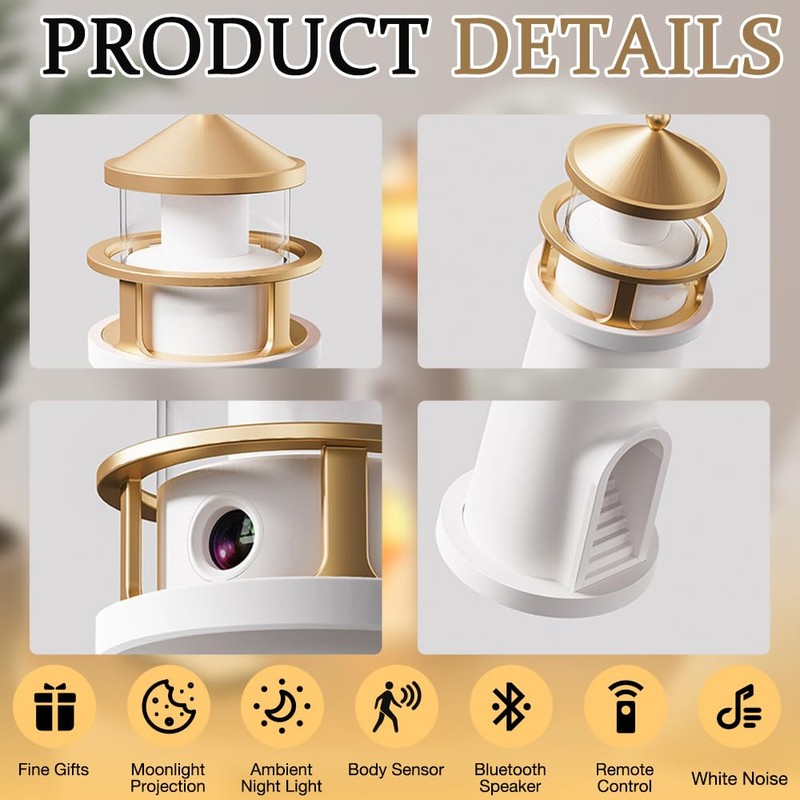 KUWUNG Lighthouse Lamp, LED Moonlight Projector Lamp with Remote Control,