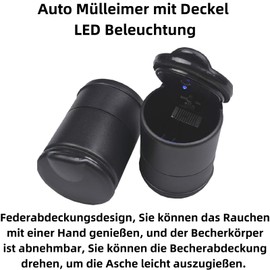Q63D Car Ashtray LED Lighting Drink Holder Fire Danger Suitable for Drink Holder Car Ashtray for Car, Home, Boat or Garden etc. 10 x 7 x 7 cm