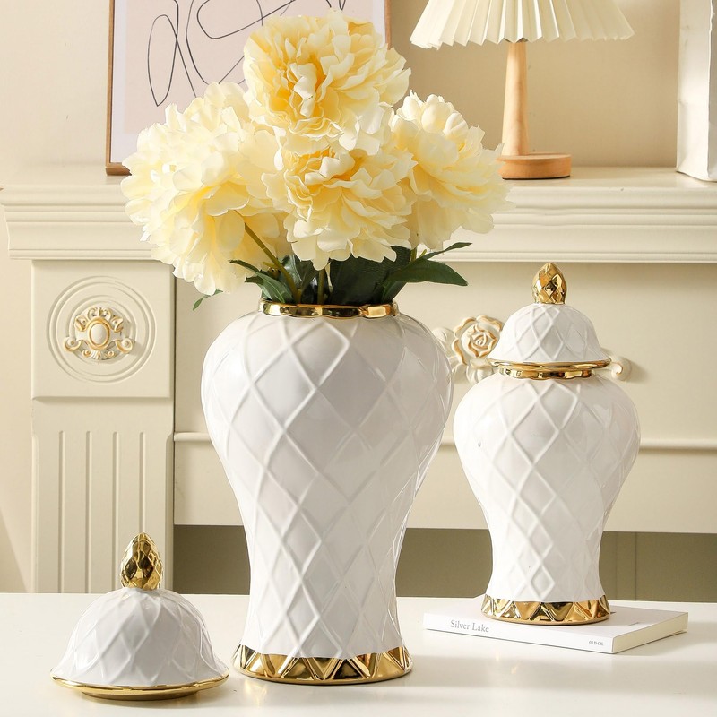 Ginger Jars for Home Decor, White and Gold Vase, Decorative