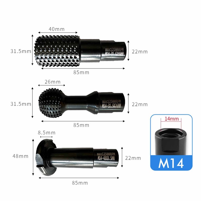 3Pcs Rotary Burr Set M14 Rotary File Wood Carving Burrs