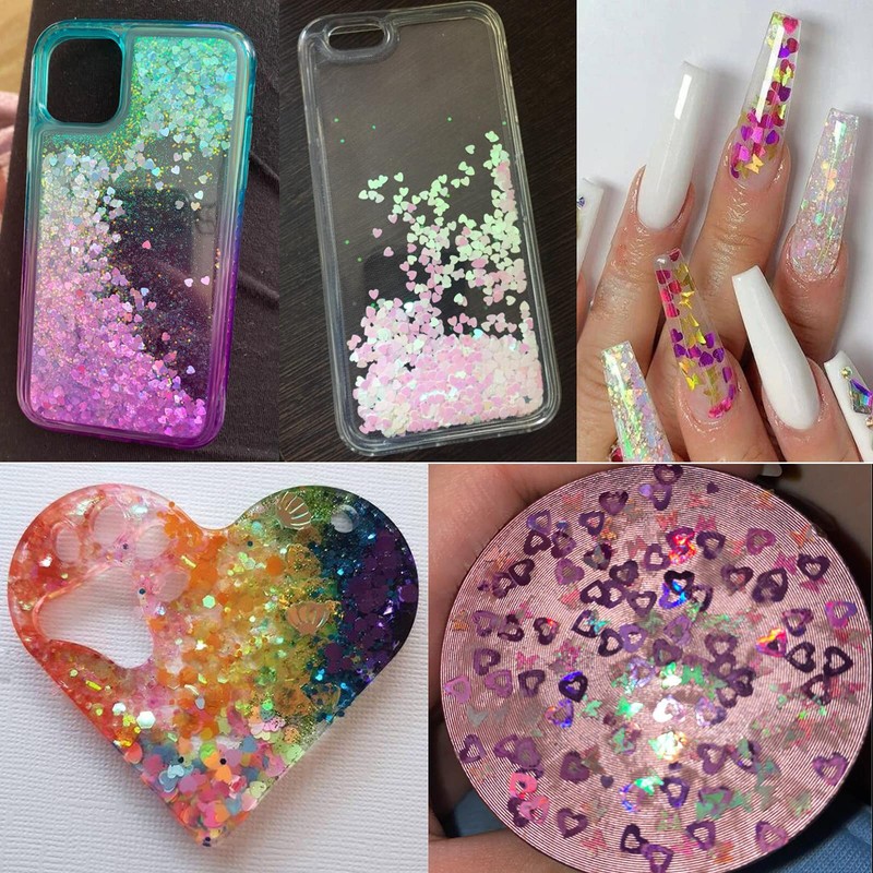 24 Colors Heart Nail Glitter Sequins Holographic Hearts Chunky Glitters
