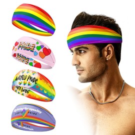4 PCS Pride Rainbow Headbands LES Gay Pride Headbands Hair Bands Stretchy Twisted Hairbands Rainbow Head Cover Wrap for Girl Boy Women Men Pride Parade Hair Accessories Sports Yoga Running Head Band