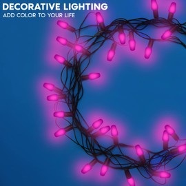 LUXRITE 12-Pack C7 LED Pink Replacement Light Bulbs for String Lights, 0.5W, Shatterproof Colored Candelabra Bulb, Enclosed Fixture Rated, UL, E12 Base, Indoor Outdoor, Christmas, Holiday, Party