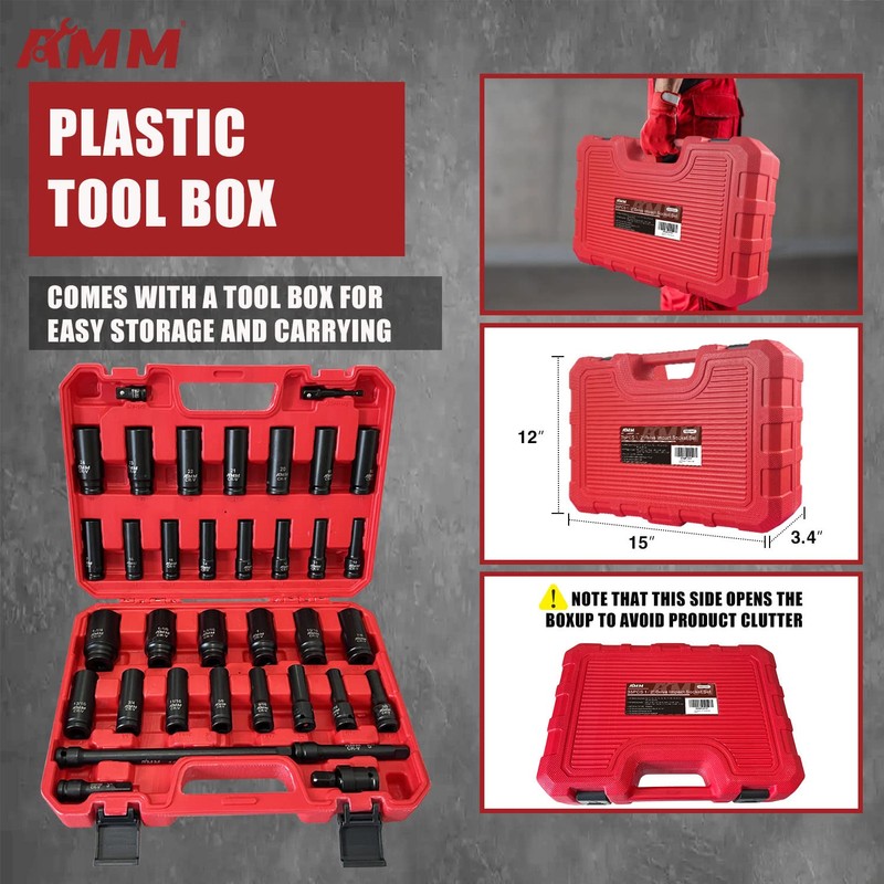AMM 1/2" Drive Deep Impact Socket Set, 35-Piece Socket set