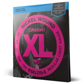 D'Addario Bass Guitar Strings - XL Nickel Bass Strings - ESXL170-5 - Perfect Intonation, Consistent Feel, Durability - For 5 String Bass Guitars - 45-130 Light Double Ball End, Long Scale, 5 String