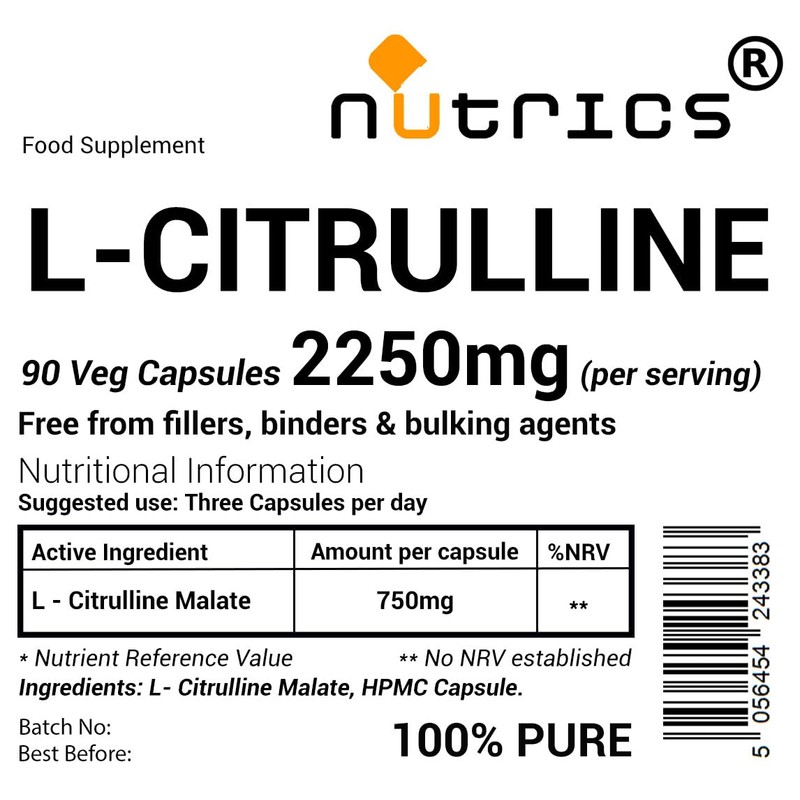 Nutrics® 2250mg L-Citrulline Malate 90 V Capsules - 100% Pure