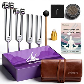 Diapasones para sanación en conjunto, incluye 128Hz, 136Hz, 256Hz, 384Hz y activador, pies de gema, accesorios de grado médico para yoga y meditación, instrumentos de afinación de terapia de sonido
