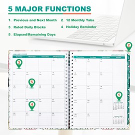 2025 Planner - A4 Weekly and Monthly Planner to Achieve Goals 8.5" x 11", Spiral Bound, Monthly Lables, Ideal for School Office Supplies, Florals