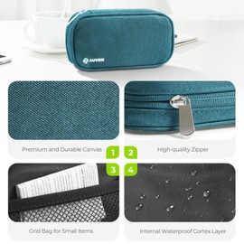 AUVON Bolsa de lona organizadora semanal de píldoras 2 veces al día, pastillero grande AM/PM 7 días con bolsa de tela portátil con cremallera para sostener suplementos, vitaminas y aceites de pescado (cian)