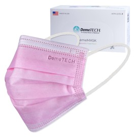 DEMETECH ASTM Level 3 Protective 3-Layer Face Mask, Ear-Loop Style, Small Face Mask, 50 Pieces, Pink
