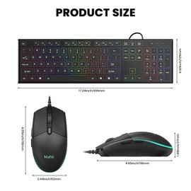 cimetech KB17 Rainbow Backlit Wired Keyboard and Mouse Combo,Optical Mouse,USB,Silent and Ergonomic Full Size Corded Cmputer Keyboard and Mouse for Laptop/PC/Notebook/Windows/Working and Gaming
