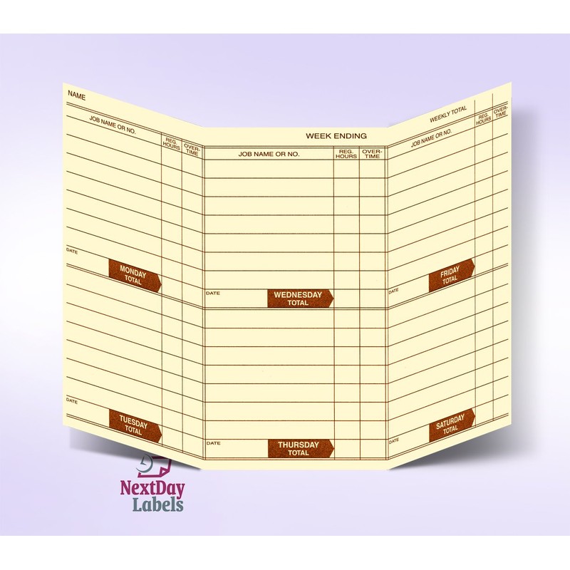 NextDayLabels - Weekly Employee Pocket Size Time Cards