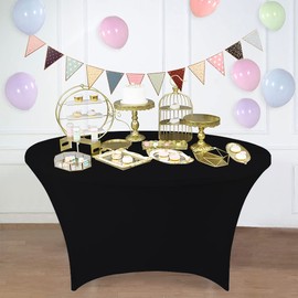 SSYAQRA 4 Pack 60 Black Spandex Tablecloth - 5FT 60 in Black Round Stretch Tablecloth Elastic Tablecloth Washable and Wrinkle Resistant Stretch Table Cover for Wedding Event & Parties
