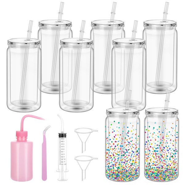 DARCKLE 13 Pcs 16oz Plastic Snow Globe Tumbler Supplies,Pre-Drilled Double