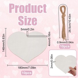 SOFPLATE 10Pcs 7 x 6In Wooden Heart Blanks Unfinished Wood Ornaments Large Size Heart Shaped Wood Blank Slices with Jute Rope for DIY Crafts Wedding Centerpiece Hanging Home Decoration Valentine's Day