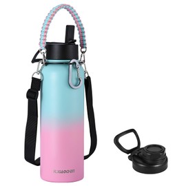 KXIAOCHEN 40 oz Insulated Water Bottle with Strap, 48-Hour Cold, 2 Lids