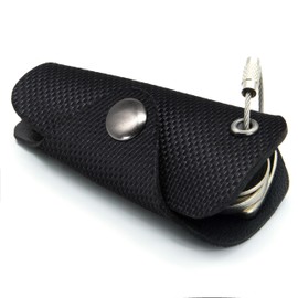 GUGGIARI® Compact Leather PU Jacquard Fabric Key Holder Keychain for Men Women Keychain Italian Design, black-carboxylic