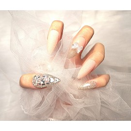 [In-store special discount] Pink puffy full stone handmade nail tip - short nose pin / [입점초특가할인]핑크 뿌글이 풀스톤 수제네일팁 - 숏코핀