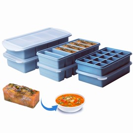 Silicone Freezer Molds Gift Set with 2 Tbsp, 1/2, and 1 Cup Silicone Freezer Trays With Lids - Meal Prep and Kitchen Essentials Bundle (Blue 6 Pack)
