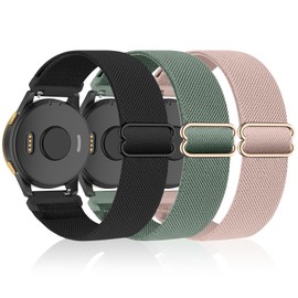 3 Pack Watch Bands 18mm Stretchy Nylon for Garmin Vivoactive 4S/ Venu 2S/ Venu 3S/ Vivoactive 3S, Soft Sport Band Quick Release Wristband Loop Elastic Strap for Men Women
