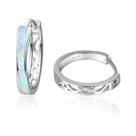 TANGPOET Hoop Earrings for women 925 Sterling Silver Opal Earrings Small Huggie Sleeper Earring Valentines Day Jewelry Gifts for Women Girls Kids Children, 20mm