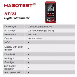 HABOTEST HT123 Digital Multimeter Smart Voltmeter Ohmmeter AC DC Meter Tester US