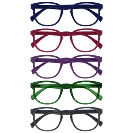 OPULIZE-Paquete de 5 gafas de lectura Pop Retro redondas azul rosa púrpura verde gris para hombre y mujer con bisagras de resorte RRRRR234567 +3,00