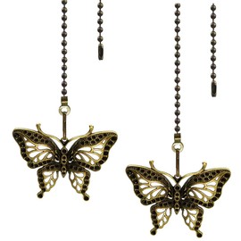 Hyamass Ceiling Fan Pull Chain Extender, 2 Pack 12 Inch Vintage Butterfly Fan Pull Chain Extension with Connector, Pull Chains for Ceiling Fans and Lights (Bronze)