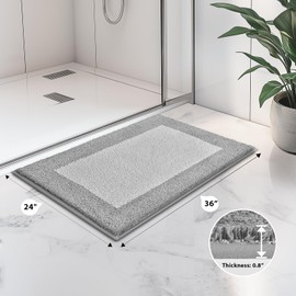 Bathroom Rugs 24" x 36", Non-Slip Extra Soft Absorbent Bath Rugs, Machine Washable Quick Dry Bath Mats for Bathroom Floor, Shower, Bathtub and Sink, Light Grey & Grey