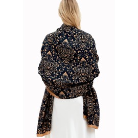 Silk Scarf for Women Fashion Long Satin Lightweight Large Shawl Wrap Printed Sleep 70''X35'',201-Black/Beige