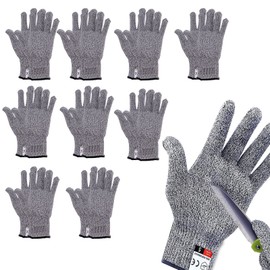 10 Pairs Cut Resistant Gloves - Level 5 Protection Food Grade Kitchen Cuts Gloves for Meat Cutting, Mandolin Slicing (M)
