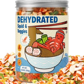 Dried Ramen Toppings 11 Mix Seafood & Veggies - Real Squid, Shrimp, Fish Cake & Goji Berry, Low Fat, No Added MSG, 12.35 oz Resealable Jar for Instant Ramen, Soups, Rice