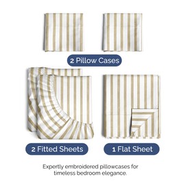 Split King Size 5 Piece Sheet Set - Comfy Breathable & Cooling Bed Sheets Set - Hotel Luxury Bedding for Women, Men, Kids, Teens, Boys & Girls - Deep Pockets, Soft and Wrinkle Free - Beige Stripes 2