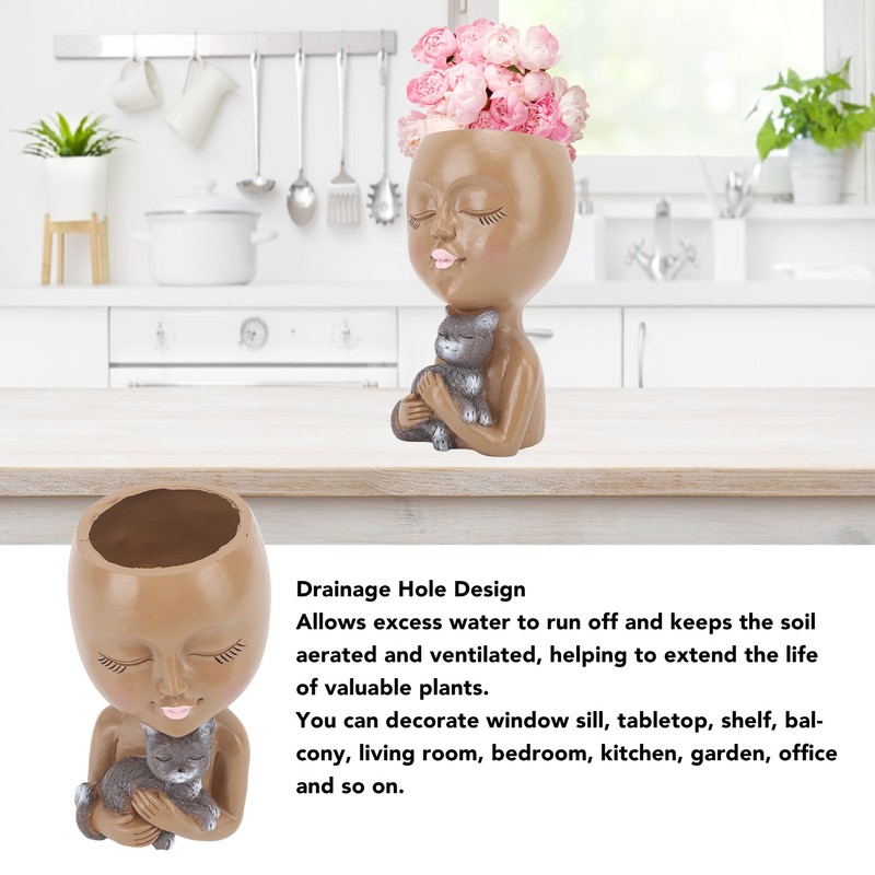 Funny Face Planter Pot Girl Head Planter Innovative Decorate Resin