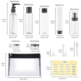 Toureal Empty Travel Bottles Set (Max. 100 ml) Leather Travel Size Container, Travel Bottles for Cosmetics Aeroplane (Transparent), black