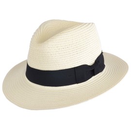 PAPER STRAW CRUSHABLE FOLDABLE SUMMER PANAMA FEDORA HAT WITH BAND IN 6COLOURS (MEDIUM(57CM), CREAM)