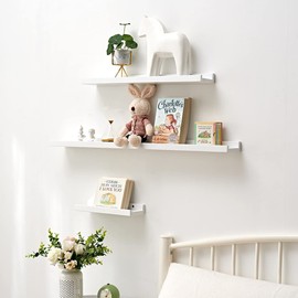 Recogwood 16 Inch Floating Shelves Wall Mounted, Solid Wood Wall Shelves for Decor and Storage, Picture Ledge Shelf for Bedroom/Bathroom/Living Room/Kitchen/Laundry Room, White Color,16*4*1.5, 1 Pack