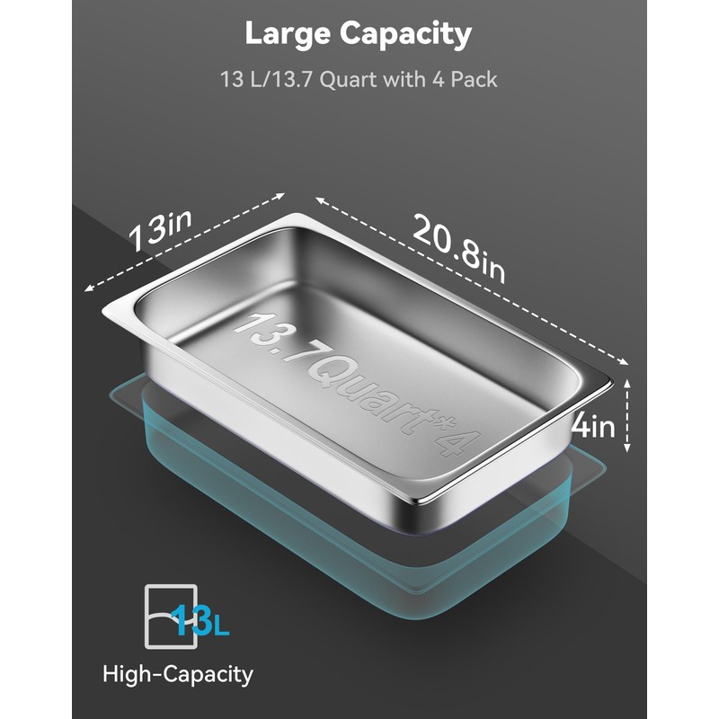 ZeroPone Hotel Pan 4" Deep Steam Table Pan 1/1 Size