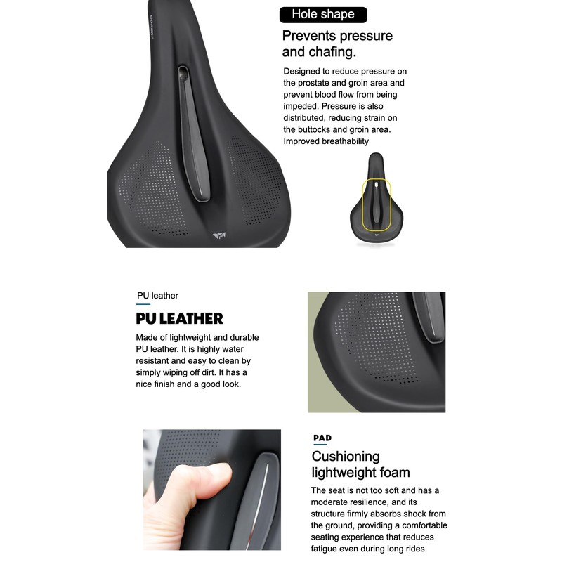 GORIX Bike Saddle Seat Wide Hole Shock Absorption Waterproof Soft