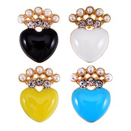 Alilang Clear Crystal Rhinestone Faux Pearl Enamel Crown Heart Stud Earrings Set