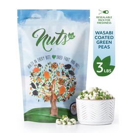 NUTS U.S. - Wasabi Coated Green Peas | Vegan | Premium Quality | Crunchy & Spicy Roasted Flavor | Packed in a Resealable Bag!!! (3 LBS)