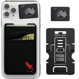 Gecko Travel Tech Double Pocket - Adhesive Card Holder - Cell Phone Pouch - Stick on Spandex Pocket - Carry Credit Cards and Cash (Logo - RED)