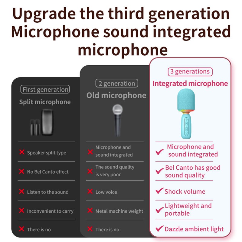 Handheld Karaoke Mic with RGB Light Support Memory Card Portable