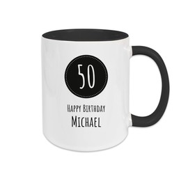 Personalisierte Kaffee Tasse mit eigenem Wunschnamen zum runden Geburtstag | Keramik | Schwarz - 50. Geburtstag